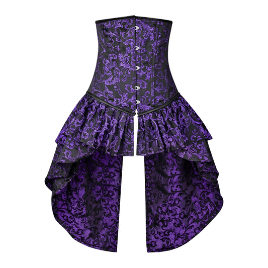 Purple and Black Victorian Brocade Overbust Corset with Bustle Skirt