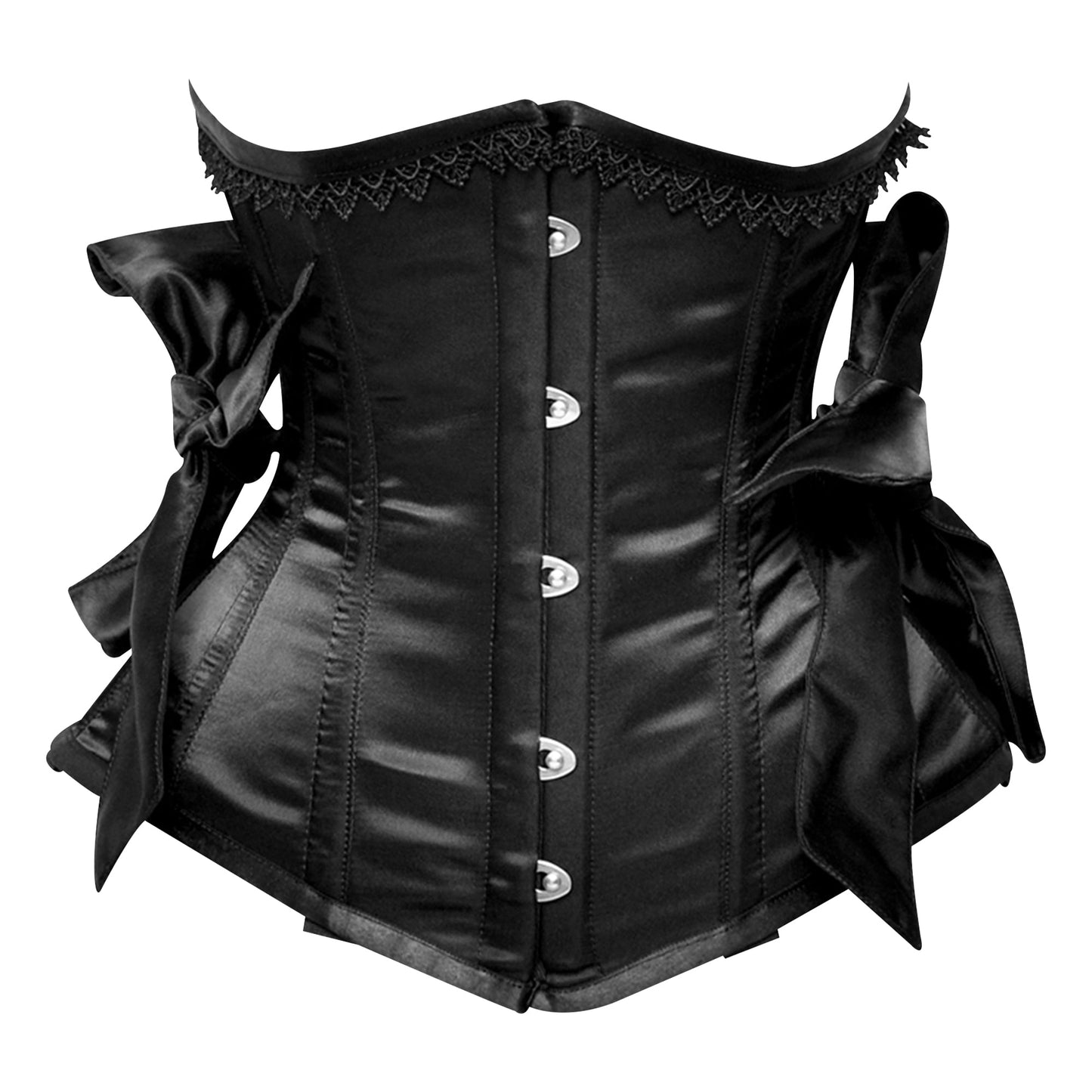 Black Satin Steel Boned Side Bows Underbust Corset