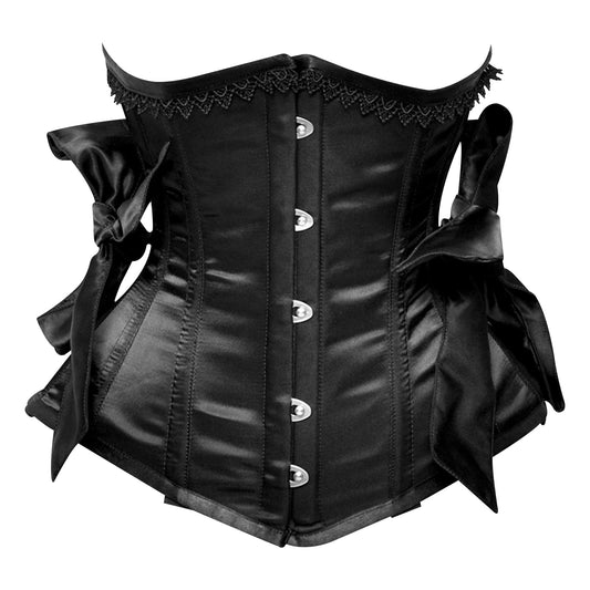Black Satin Steel Boned Side Bows Underbust Corset