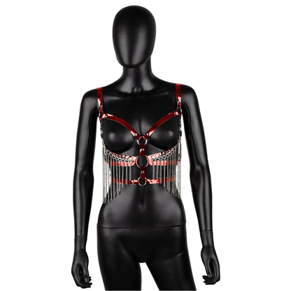 Red Leather Harness with Chain Fringe