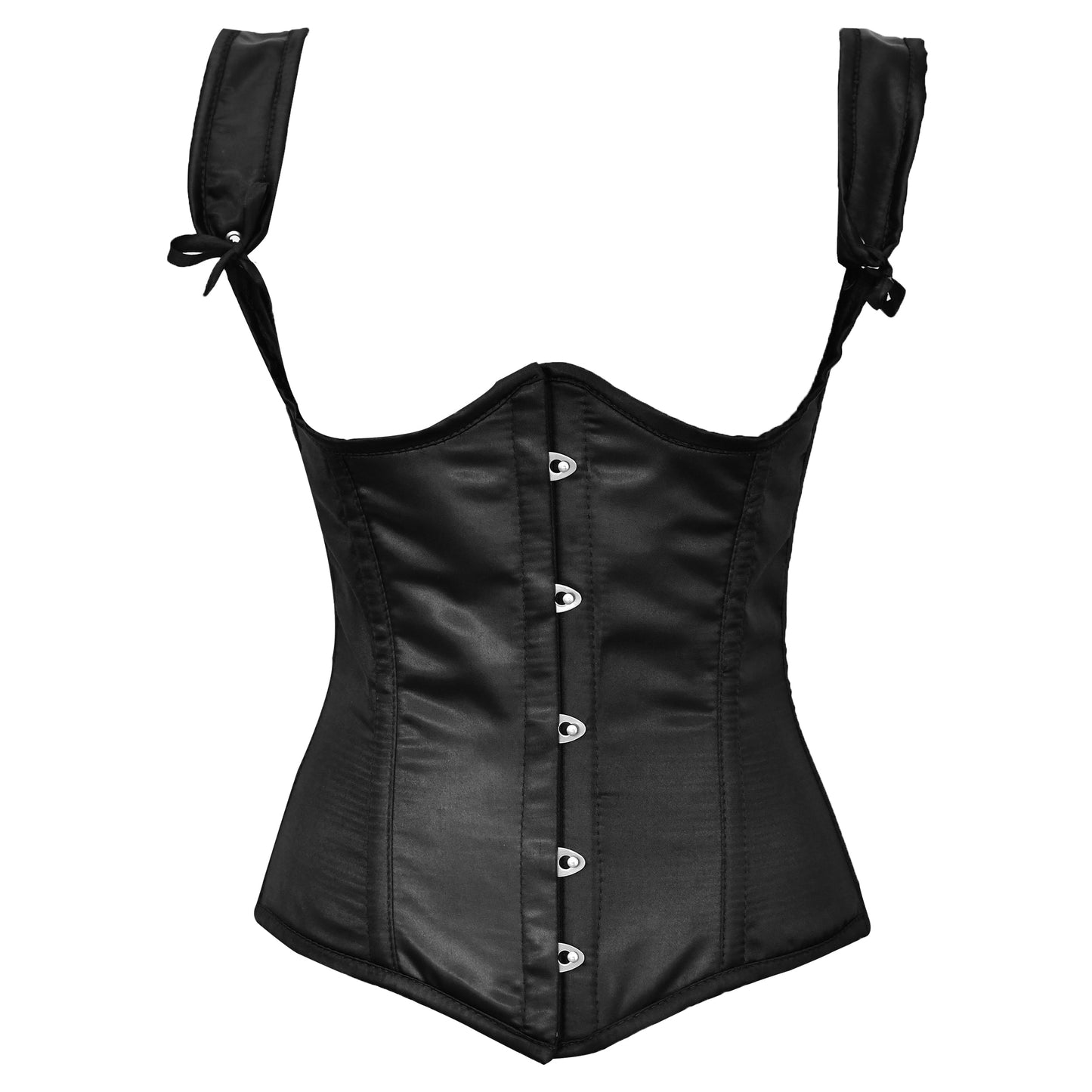Black Satin Steel Boned Shoulder Straps Underbust Corset
