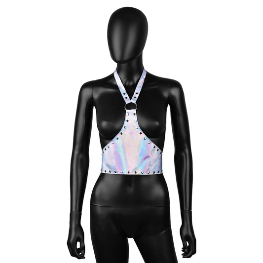 Holographic Leather Harness Crop Top
