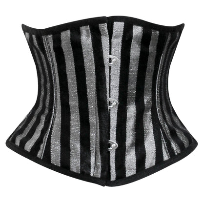 Handmade Silver Black Brocade Steel Boned Mini Cincher Corset