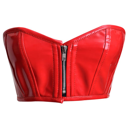 Handmade Black Y2k PVC Front Zipper Bustier Top