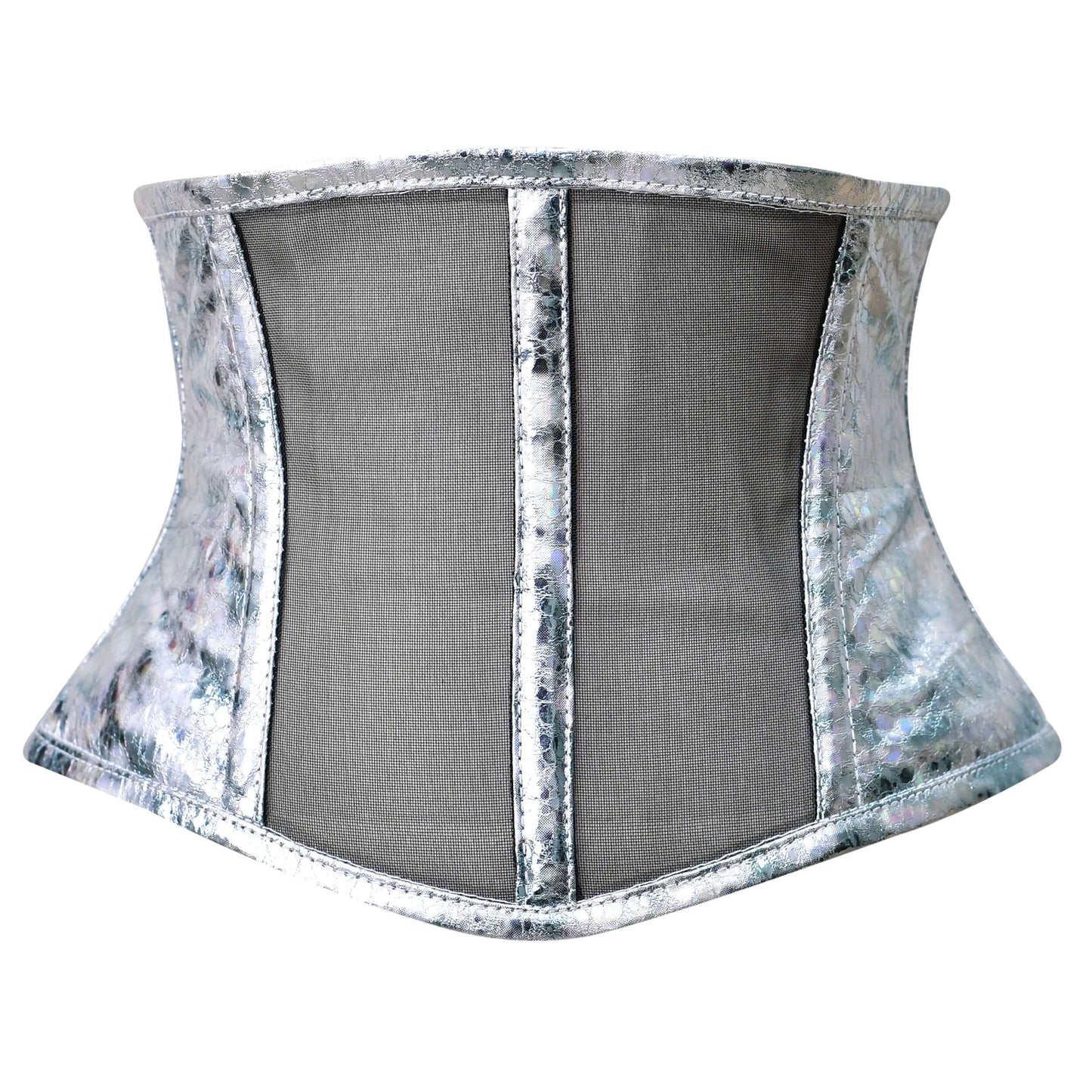 Silver crackle Holographic Sheer Mini Cincher corset/ Waist Trainer Short torso