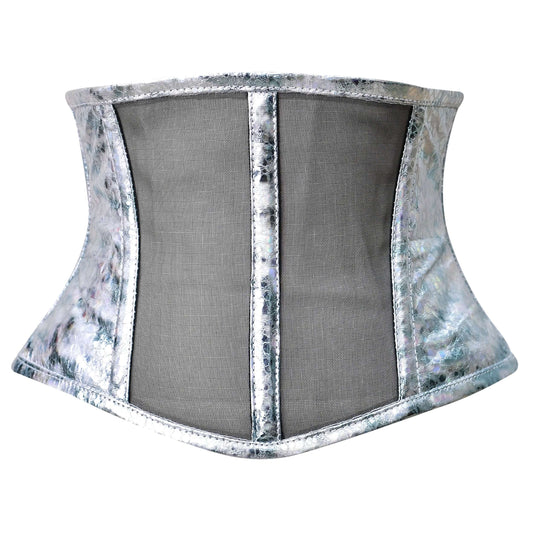 Silver crackle Holographic Sheer Mini Cincher corset/ Waist Trainer Short torso