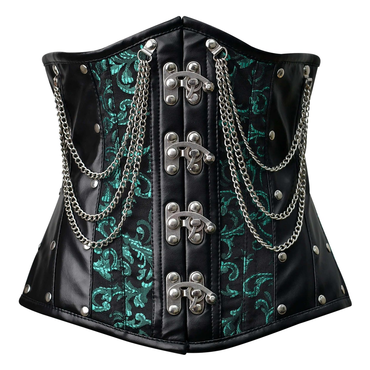 Green Brocade Underbust Steel Boned Lace-up Corset