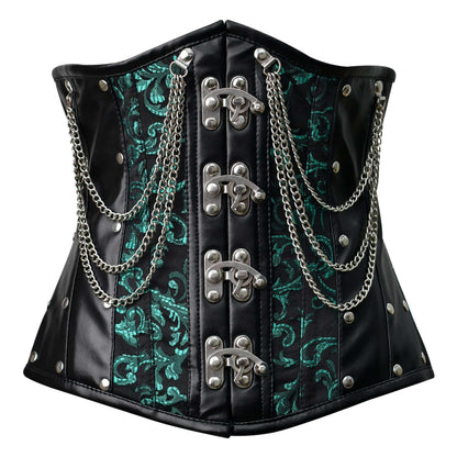 Green Brocade Underbust Steel Boned Lace-up Corset