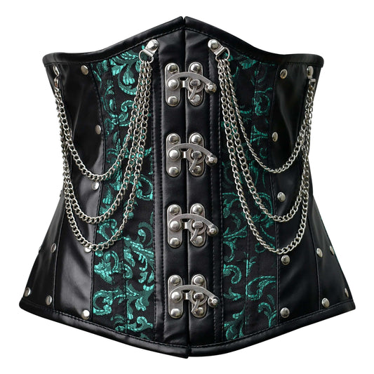 Green Brocade Underbust Steel Boned Lace-up Corset