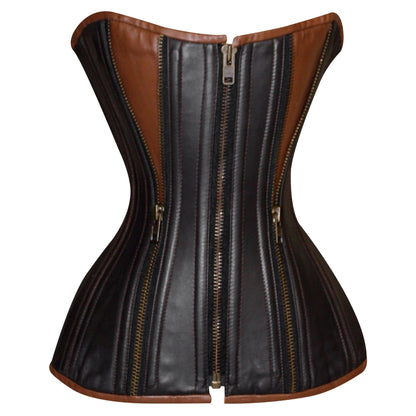 Steel Boned Real Leather Halfbust corset w/ Front Zipper