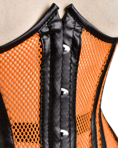 Orange Sheer Medieval Steel-Boned Lace-Up Underbust Corset