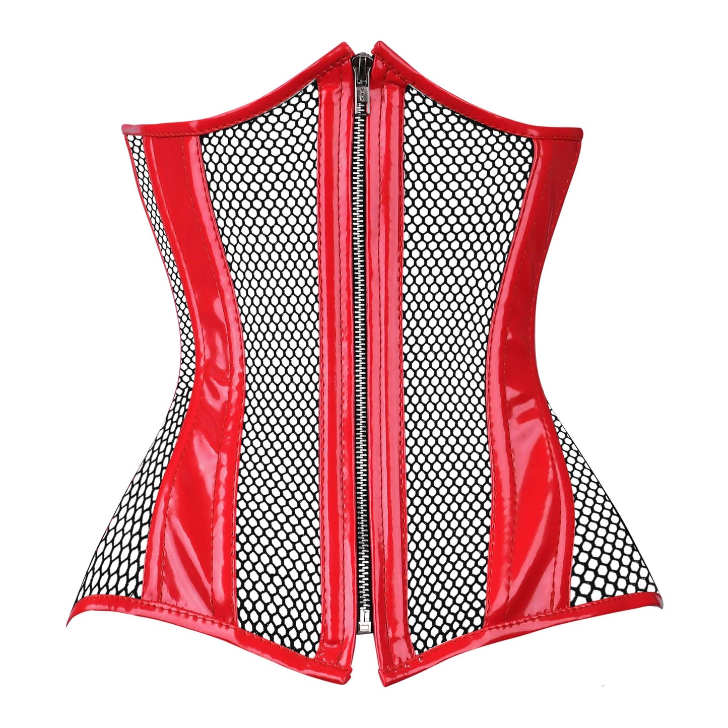 Red PVC Fishnet Underbust Steel Boned Corset