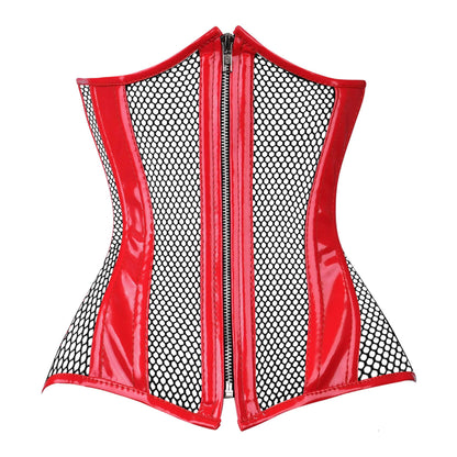 Red PVC Fishnet Underbust Steel Boned Corset