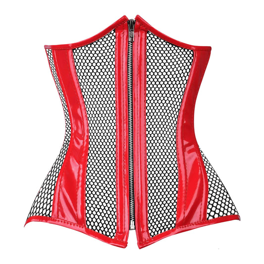 Red PVC Fishnet Underbust Steel Boned Corset