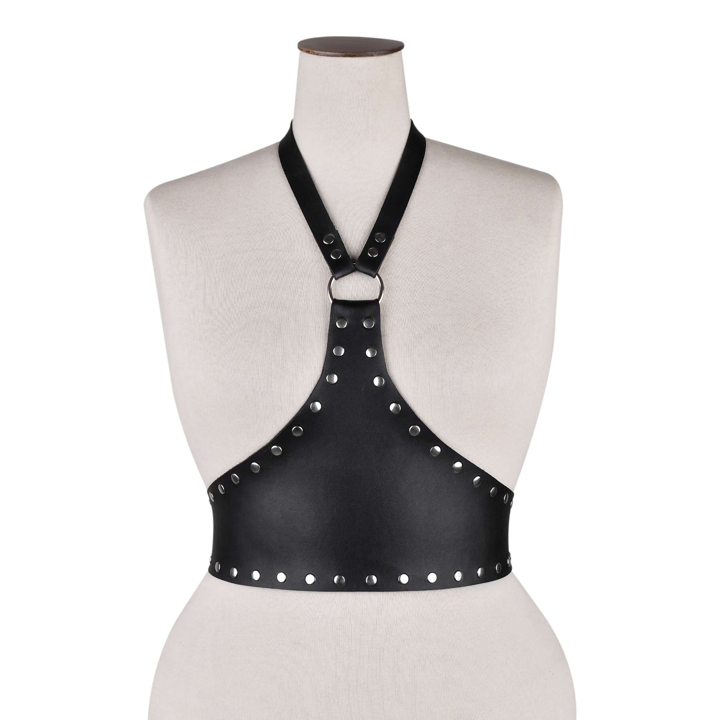Black Studded Leather Halter Harness Top
