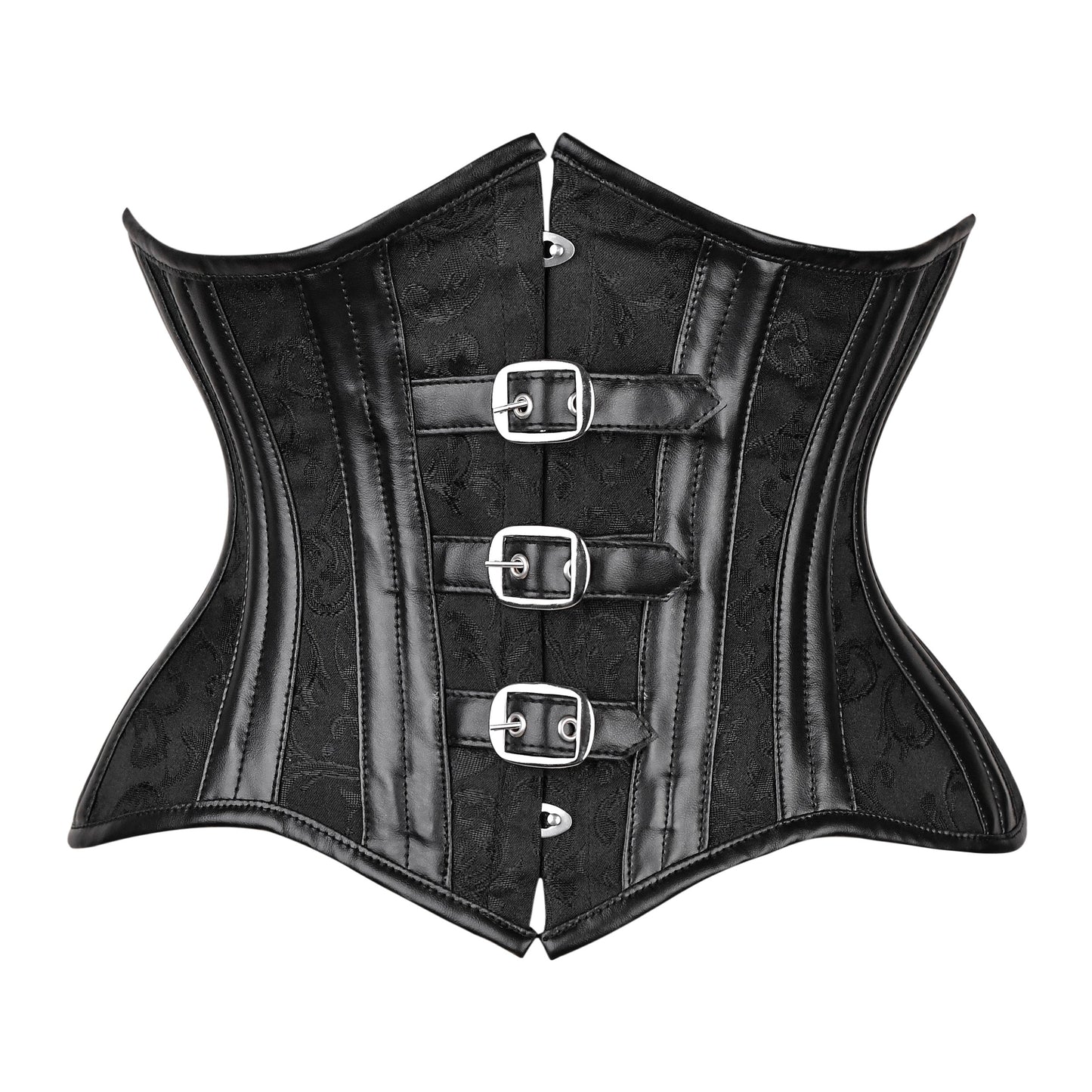 Black Floral Brocade Iron Rose Underbust Corset
