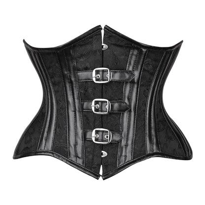Black Floral Brocade Iron Rose Underbust Corset