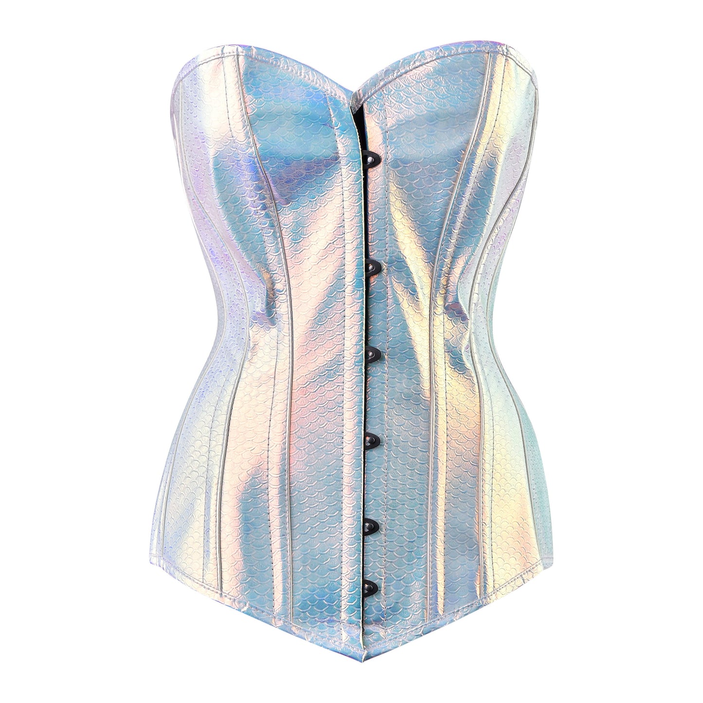Iridescent Mermaid-Scale Overbust Corset (Silver-Blue Holo)