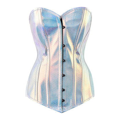 Iridescent Mermaid-Scale Overbust Corset (Silver-Blue Holo)