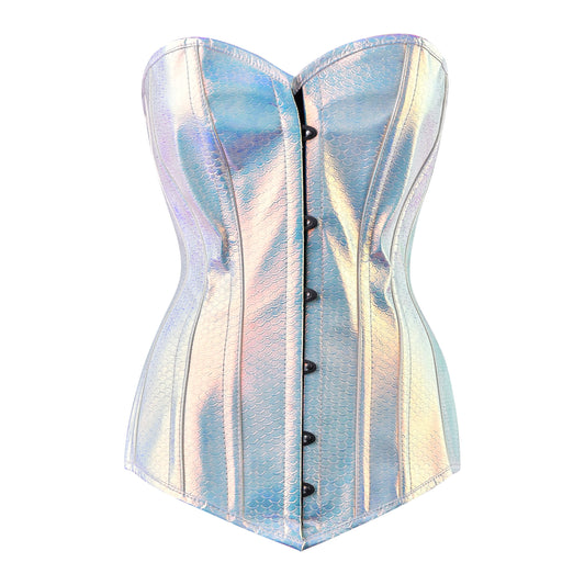 Holographic Mermaid-Scale Overbust Corset