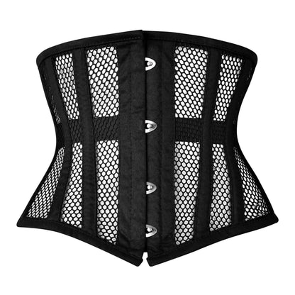 Handmade Black Cotton Mesh Steel Boned Mini Cincher Corset