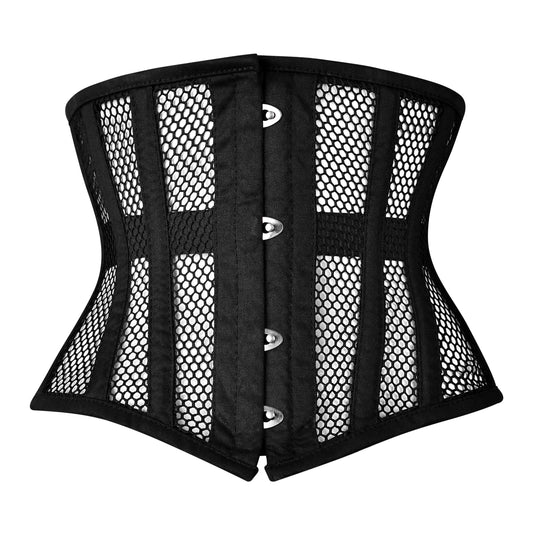 Handmade Black Cotton Mesh Steel Boned Mini Cincher Corset