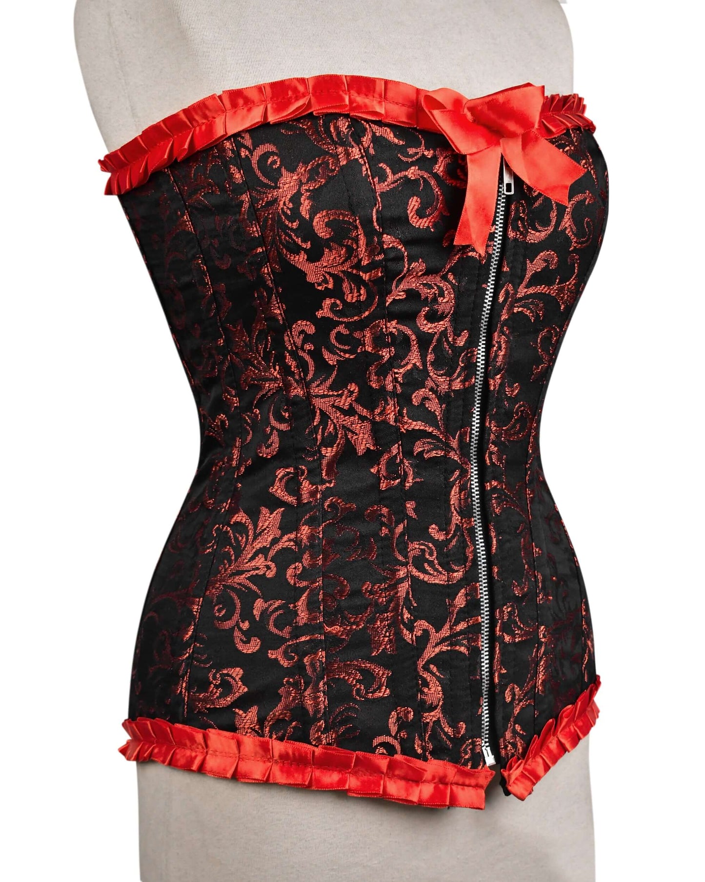 Plus Size Red Brocade Overbust Corset - Laced Corset