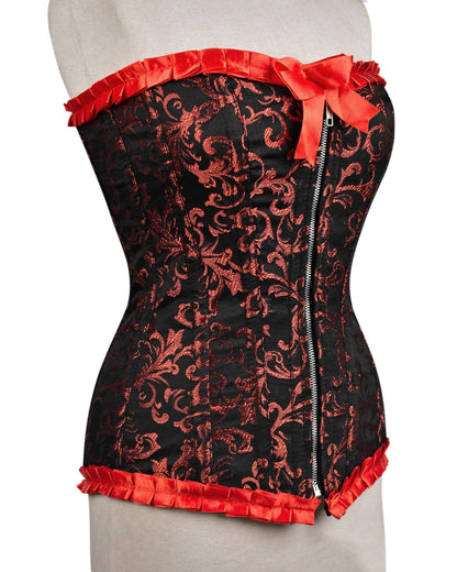 Plus Size Red Brocade Overbust Corset - Laced Corset