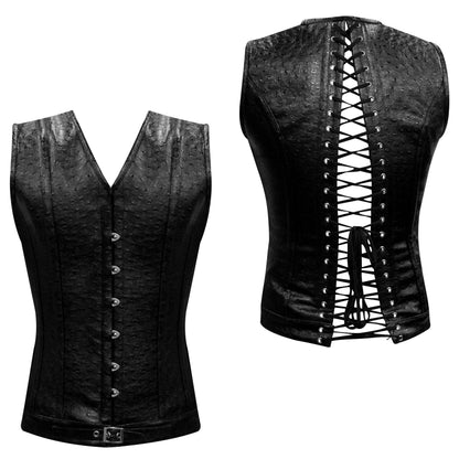 Handmade Black Ostrich PVC Men's Waist Training Corset Vest