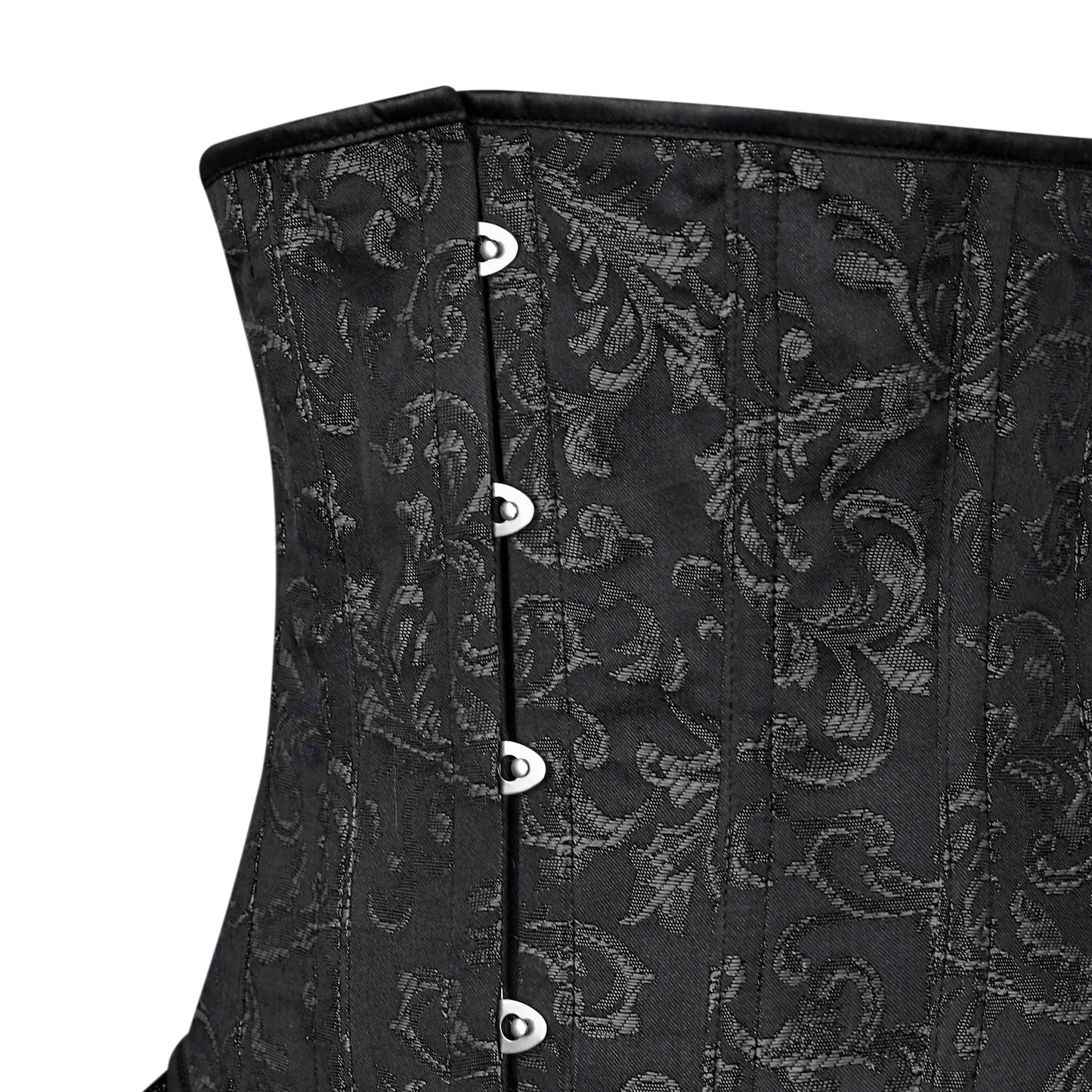 Black and Silver Victorian Brocade Overbust Corset with Bustle Skirt