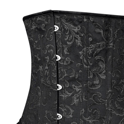 Black and Silver Victorian Brocade Overbust Corset with Bustle Skirt