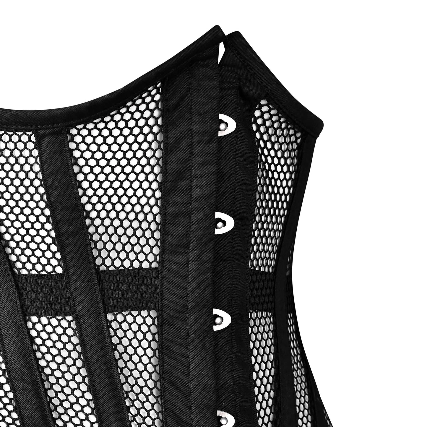 Black Torso Cotton Fishnet Underbust Steel Boned Corset