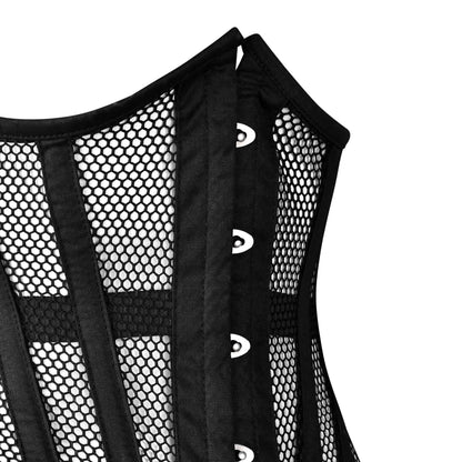 Black Torso Cotton Fishnet Underbust Steel Boned Corset