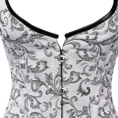 White & Silver Brocade Corset with Shoulder Straps