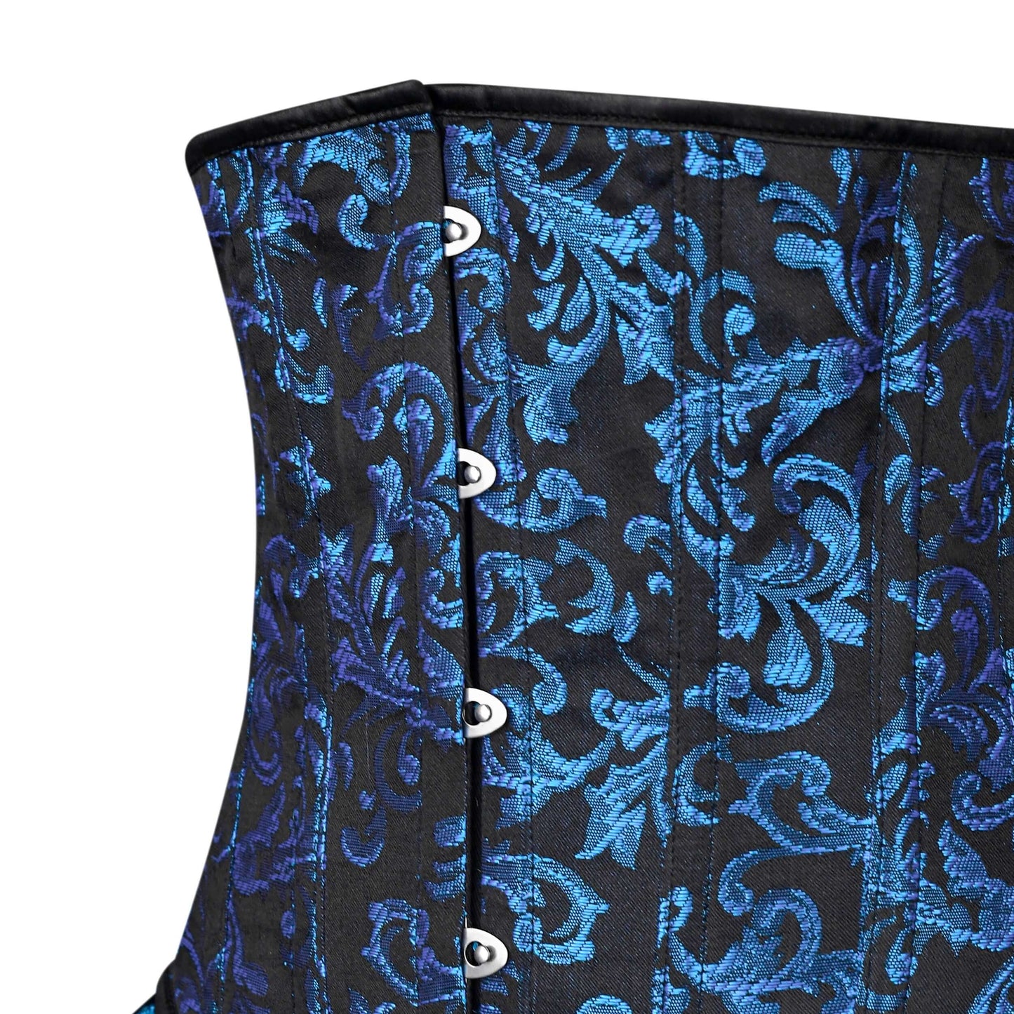 Blue and Black Victorian Brocade Overbust Corset with Bustle Skirt