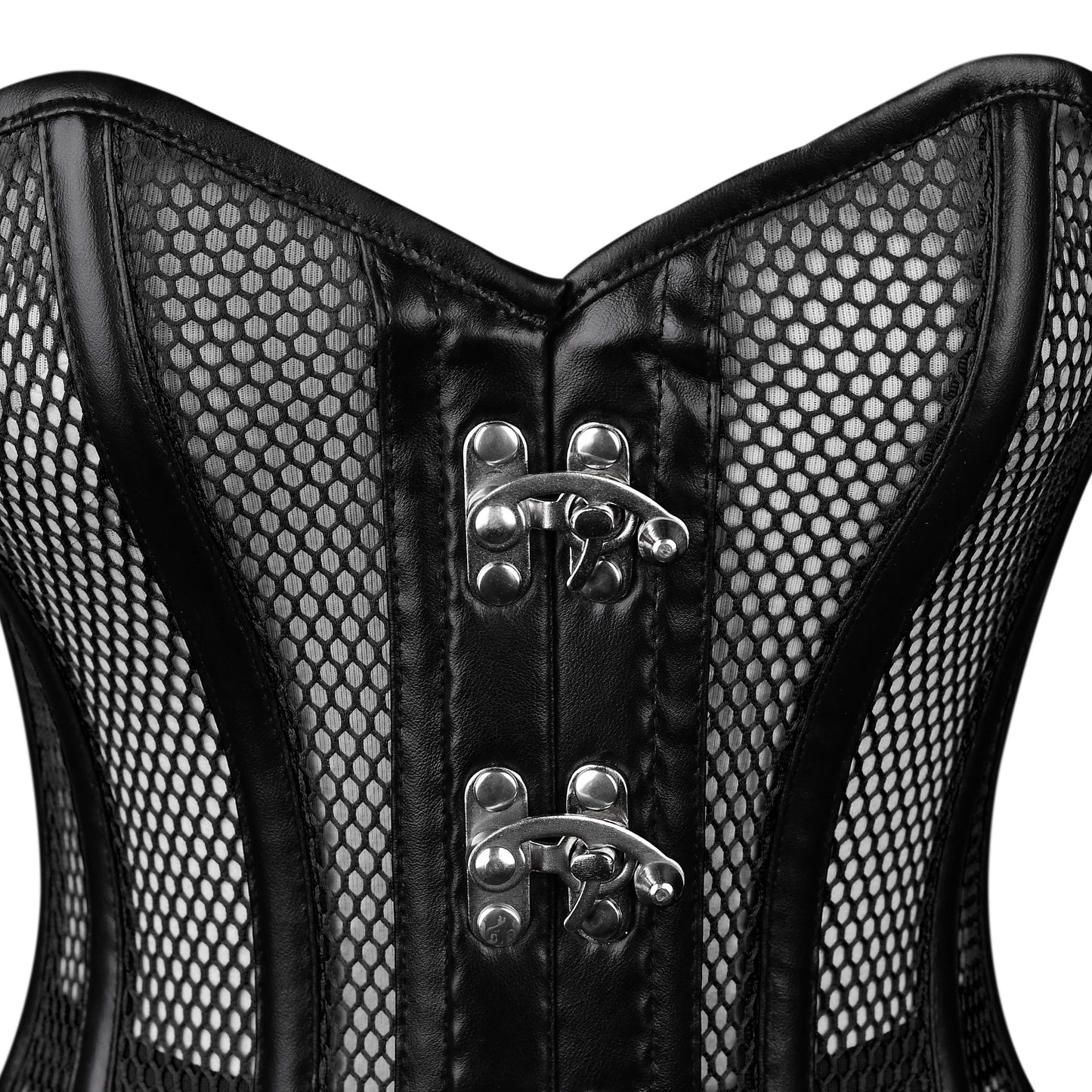 Handmade Black Mesh Faux Leather Steel Busk Overbust Corset