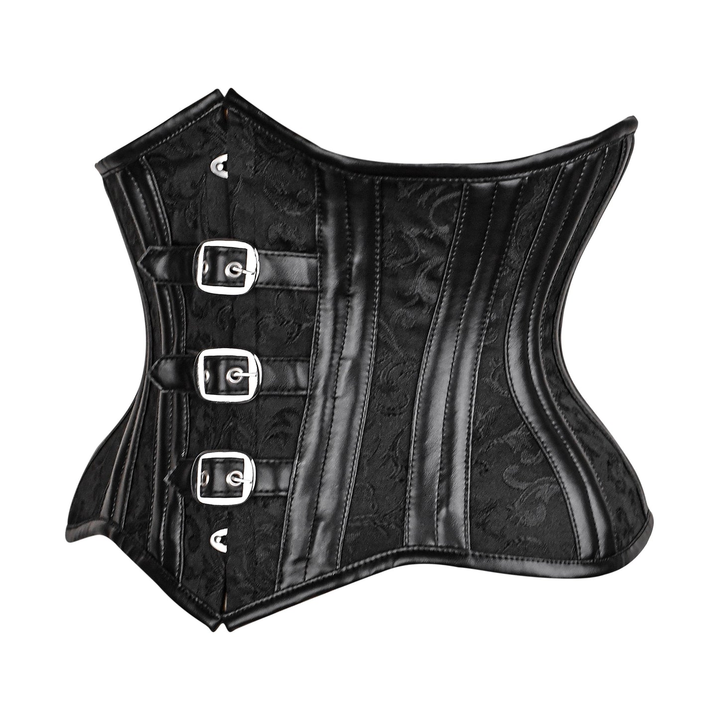 Black Floral Brocade Iron Rose Underbust Corset