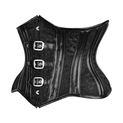 Black Floral Brocade Iron Rose Underbust Corset
