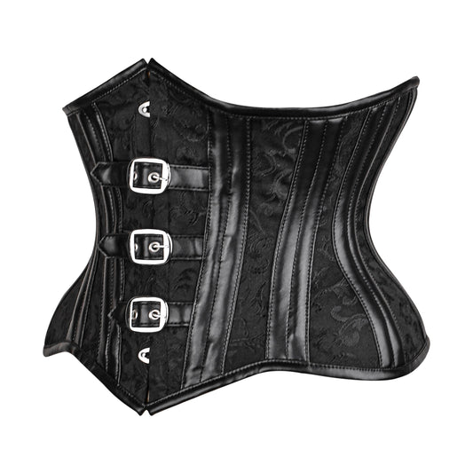 Black Floral Brocade Iron Rose Underbust Corset
