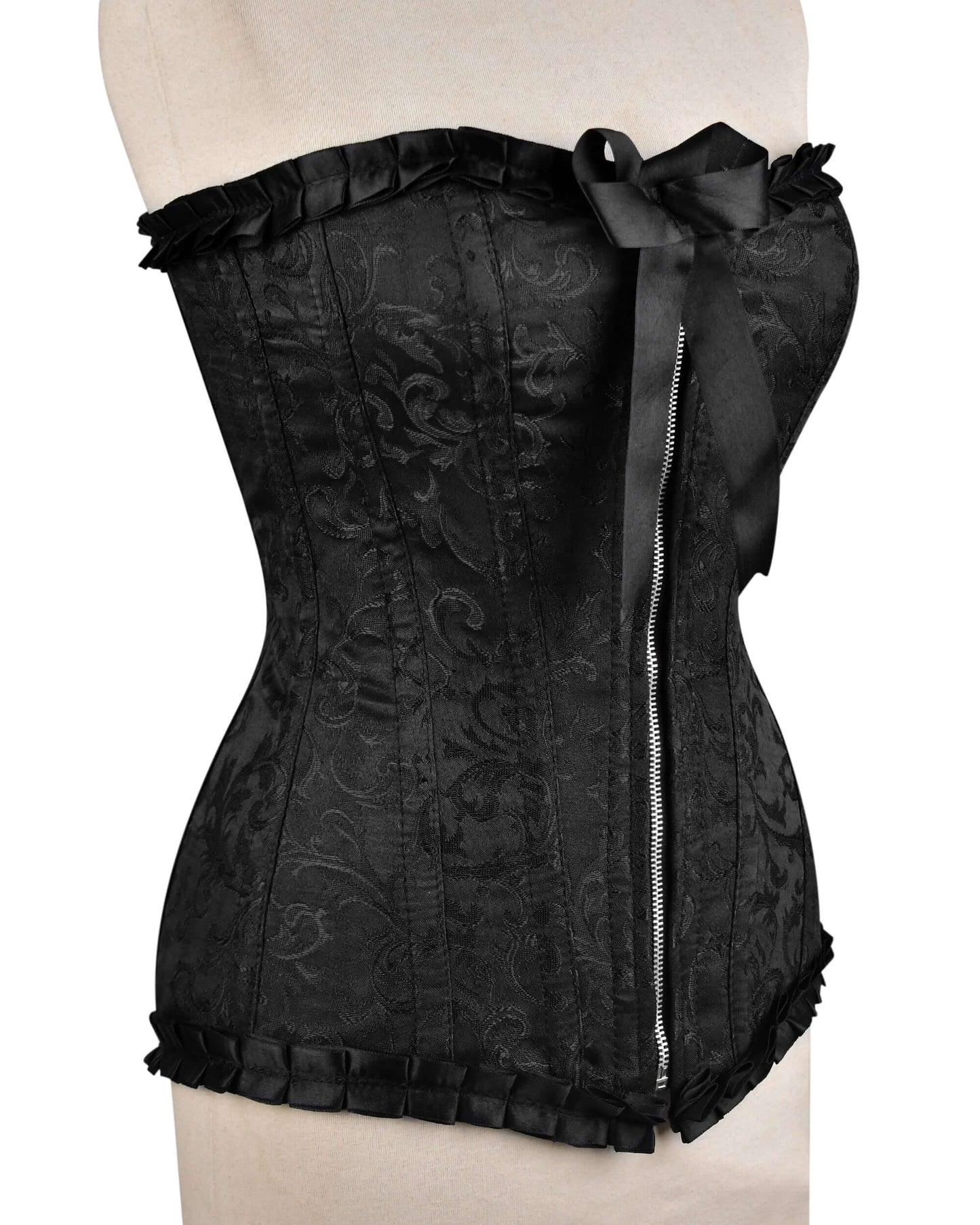 Plus Size Black Brocade Overbust Corset - Laced Corset