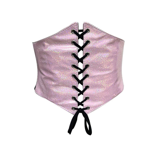 Pink Glitter PVC Waist Trainer Corset Belt - Waist Cincher