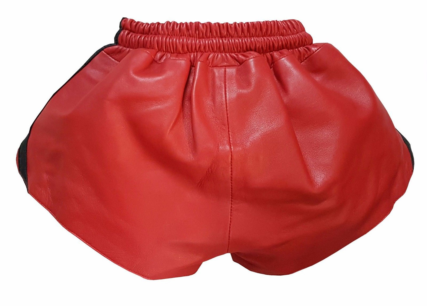 Men Red Real Leather Shorts w/ Elastic Band