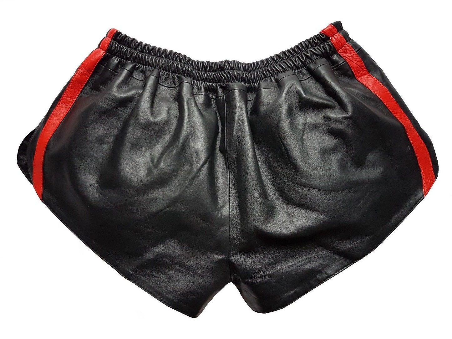 Men Black Real Leather Shorts w/ Elastic Band
