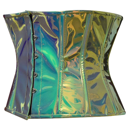 Mint Green Holographic Steel Boned Underbust Corset Busk closure