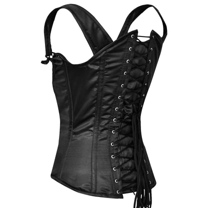 Black Satin Steel Boned Shoulder Straps Underbust Corset