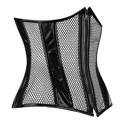 Black PVC Fishnet Underbust Steel Boned Corset