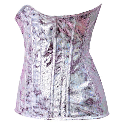 Pink Crackle PVC Underbust Steel Boned Corset