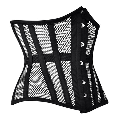 Black Torso Cotton Fishnet Underbust Steel Boned Corset