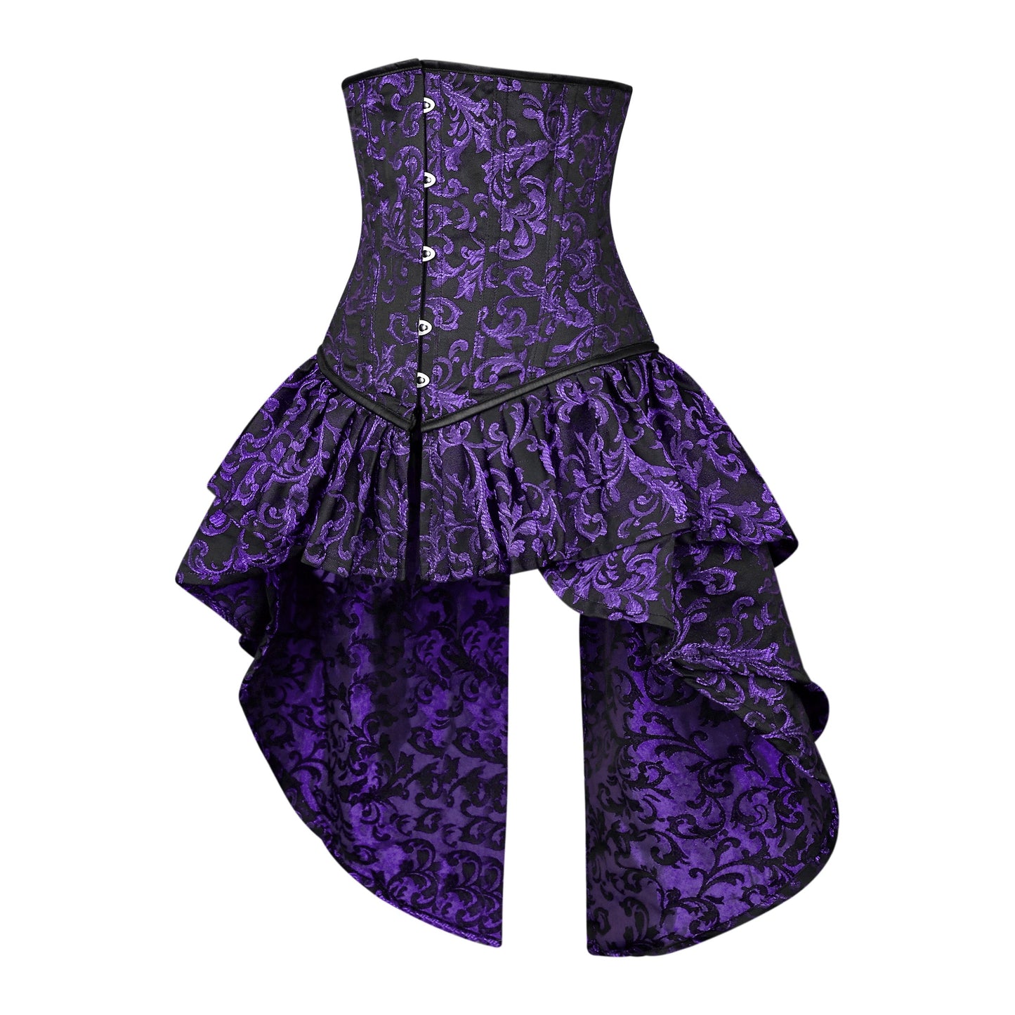 Purple and Black Victorian Brocade Overbust Corset with Bustle Skirt