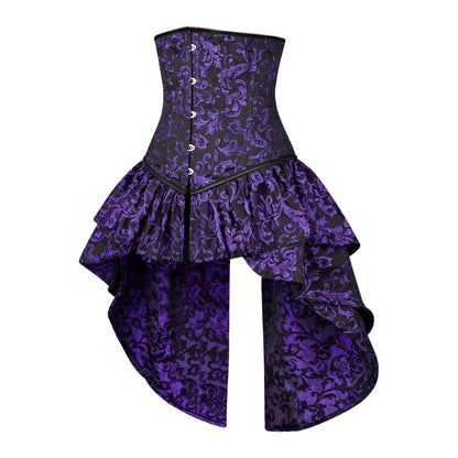 Purple and Black Victorian Brocade Overbust Corset with Bustle Skirt